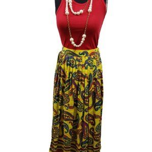 Chaus Yellow Rayon Vintage Paisley Skirt